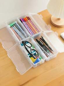 1pc Clear Stackable Plastic Pencil Box With Secure Snap Lid Large Capacity Marker Gel Pen Coloring Pencil Storage Organizer Portable Desktop Drawer Container Multi-Use For School Student Office Artist Craft Jewelry Small Gadget Storage Holder - Multiple Styles - View 3