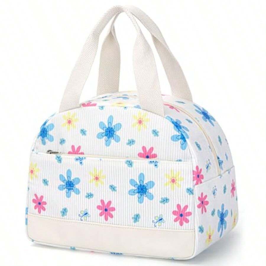Student Lunch BagLunch Box Lunch Bag For Women Men Leakproof Insulated Lunch Box Tote With Large Capacity Cooler Lunch Bag For   For Work/Office/School M-Corduroy Flowers - Corduroy Flowers - View 1