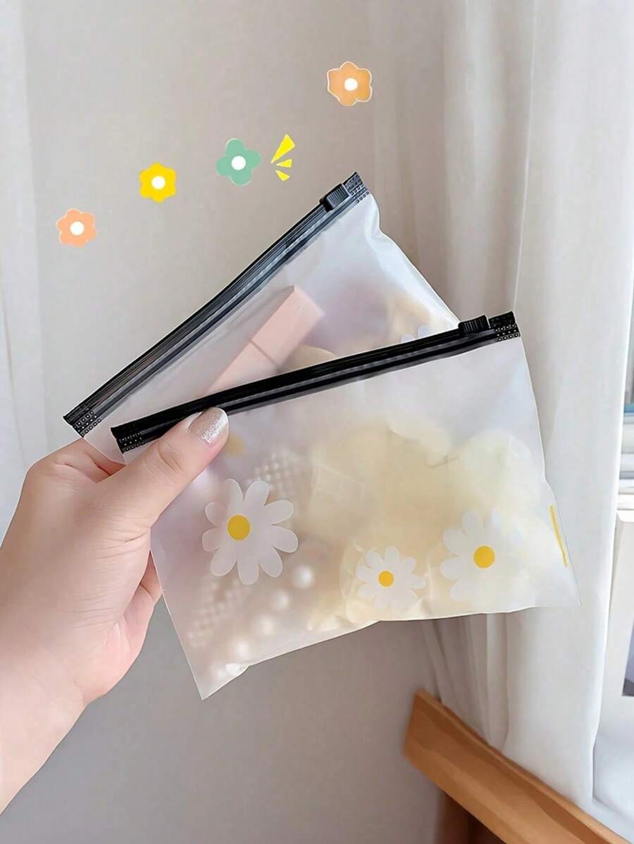 10入可愛雛菊拉鍊收納包:適合存放化妝品、髮飾與旅行必需品,PVC材質,防水,波希米亞風,返校季 - 彩色 - 查看 1