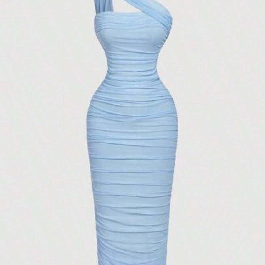 LunaCass8 X Belle Mariano MOD Vestido sin mangas con pliegues asimétricos de estilo vintage para mujer - Azul - Ver 1