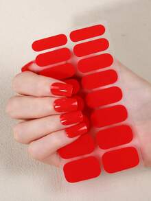2 pièces Enveloppes pour ongles de couleur unie, autocollants pour ongles classiques à haute brillance auto-adhésifs. Faciles à appliquer, parfaits pour le travail des dames, les vacances, les rendez-vous et les manucures DIY. - Rouge - Voir 4