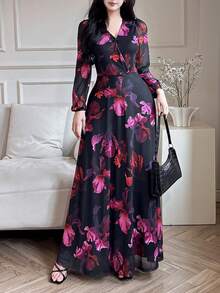Vestido de mujer elegante con estampado floral en todo el diseño para otoño - Multicolor - Ver 1