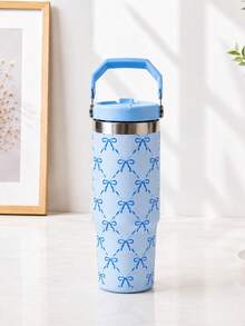 SCALON 30oz/900ML 1入蝴蝶結印花不鏽鋼保溫隨行杯，附吸管杯蓋，可放入車用杯架，大容量冷熱保溫旅行杯，粉色紫色藍色三色甜美少女風水壺，學生通勤便攜咖啡杯，送給好朋友的生日禮物，Ins風大容量水壺，四季通用，真空保溫瓶，附蓋吸管冷熱保溫水杯 - 彩色 - 查看 9