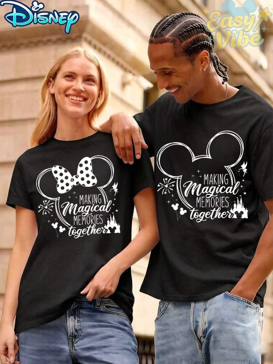 Disney "Making Magical Memories Together" Mickey & Minnie Ears Cartoon Print - Women's T-shirt Black - View 1