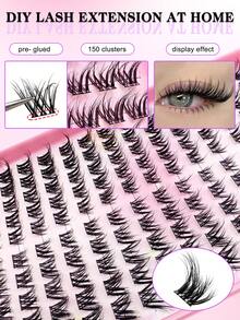 300pcs 2 Styles Mixed Self-Adhesive False Eyelash Clusters, Fluffy Type, 8-16mm Mixed Length, Fluffy Individual False Eyelashes, Self-Adhesive DIY False Eyelash Extensions, Cluster False Eyelashes, Natural Long D-Curl Eyelash Clusters, False Eyelashes - Black - View 6