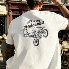 180g Pure Cotton Born To Ride Motocross Biker In Action Design Men's T-Shirt Spring Summer Outdoor Adventure Gift For Dad Boyfriend Husband Or Himself - Putih - View 3