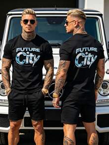 Outdoor Daily Wear Men T-Shirt Fashion Simple Round Neck Top - Black - View 2