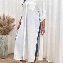 guangzhougaolangshangmao Shapeblank Vestido camisa de talla grande para otoño, conjunto de ropa de mujer para otoño con vestido camisa de manga larga, blusa de otoño para mujer, camisas con botones para mujer de estilo informal y formal, camisas con cuello para mujer para uso en la oficina, blusas de manga larga para mujer, disfraces calados - Blanco - Ver 6
