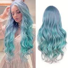 Mixed Shades Light Blue Gradient Middle Part Long Curly Hair Breathable Cap Structure Fluffy Layered Hairstyle Smooth Fiber Texture Secure Fit Styling Ornament Daily Attire Match Themed Party Holiday Event Lovely Family Present Festive Styling Wigs Cosplay Wigs Halloween Costume Wigs - 1 - 查看 1