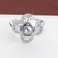 1pc Adjustable Blooming Flower Design Artificial Zirconia Stone Ring For Women - Multicolor - View 7