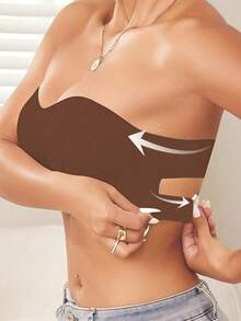 Sutien bandeau fără cusături, fără bretele și fără sârmă pentru femei, top tub cu bretele încrucișate, deschis pe lateral și închidere cu cârlig, cu pernuțe, lenjerie intimă zilnică respirabilă și confortabilă - cafea maro - Vizualizare 5