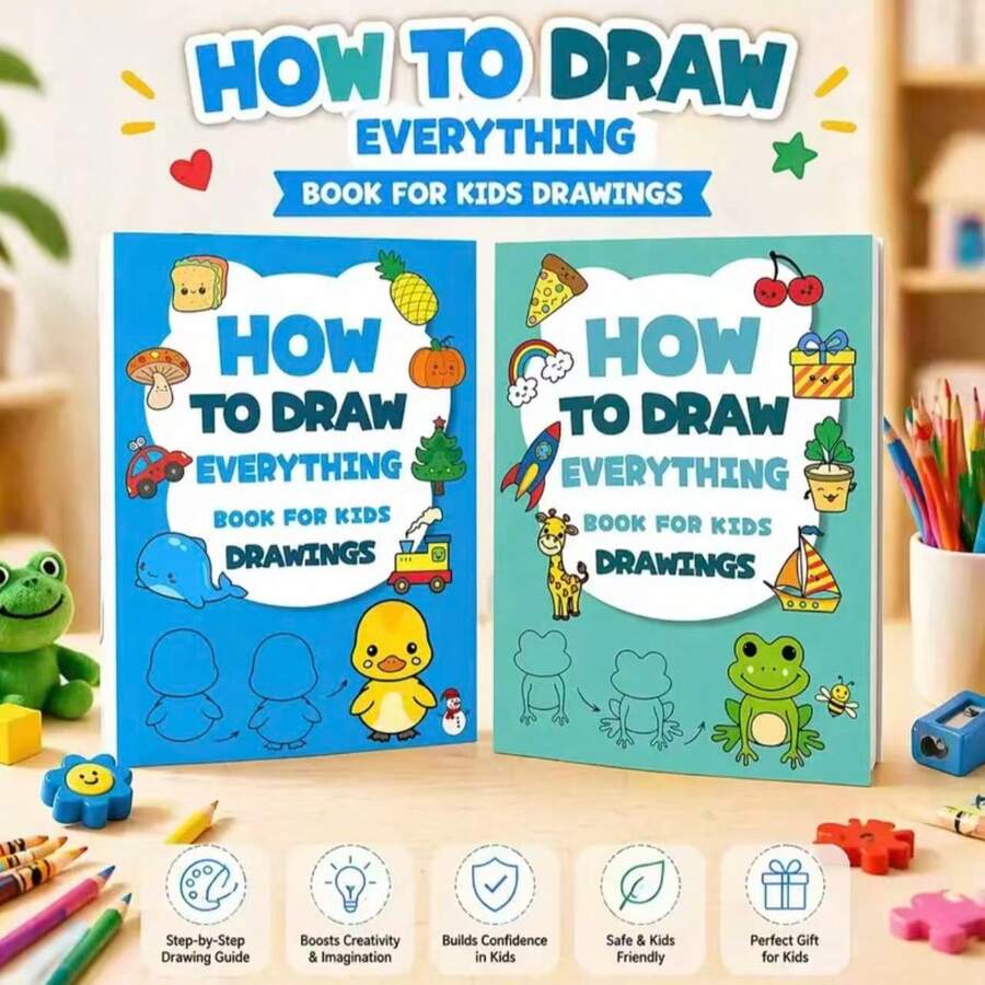 2 Books How To Draw: 200+ Step-By-Step Drawing Tutorials - A Guide For Artists To Draw Anything, Drawing Guidebook, Birthday And Christmas Gift, Creative Learning, Fun Illustrations, High-Quality Paper, Step-By-Step Instructions, Young Artists - Multicolor - View 1