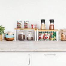 Piorlado 2Pcs Expandable Spice Rack Stackable Adjustable Kitchen Storage Organizer Multifunctional Seasoning Shelf For Cabinet Countertop - Natural Wood Color - View 4