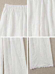 Vintage Bohemian Style Beach Cover-Up Pants, White Lace Trim Embroidered Pants, Suitable For Summer Beach And Travel - White - View 11