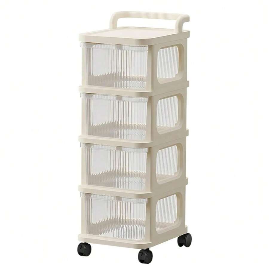 Piorlado 4-Tier Foldable Storage Trolley Rolling Mobile Shelf Multi-Layer Organizer Rack For Kitchen Bathroom Bedroom Laundry Home Storage - White - View 1