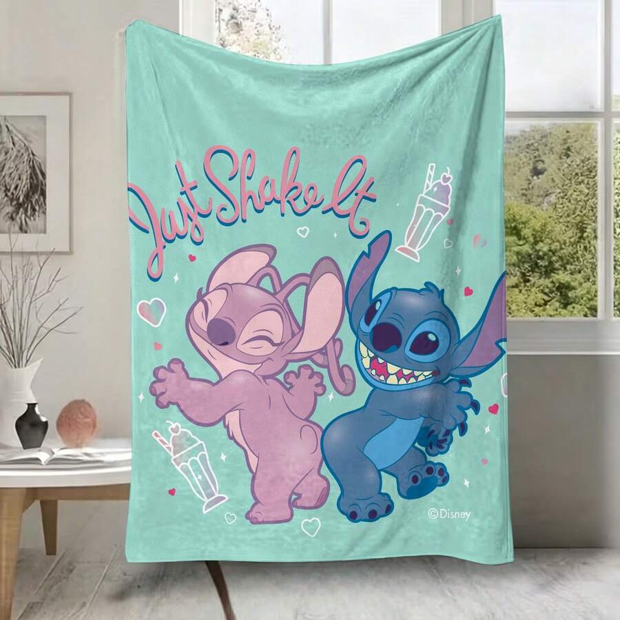 迪士尼 Lilo & Stitch "Just Shake It" 法蘭絨毛毯,柔軟舒適的絨毛毛毯,印有史迪仔與安琪拉圖案,適用於沙發、床鋪、客廳、臥室、辦公室、旅行,四季皆宜 - 顏色 1 - 查看 1