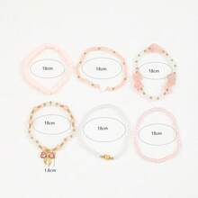 6 Pieces/Set Bohemian Resort Style, Pink Rhinestone Love Bracelet, Diamond Bow, Pink Beads And Pearls Combination, Elastic Cord Hand-Woven Beaded Bracelet Set, Suitable For Women (Number And Position Of Beads Are Random And Not Positioned) - Type a - View 4