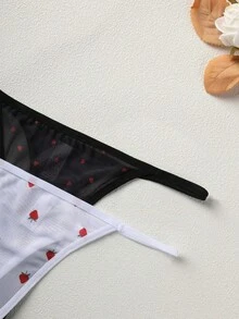 3件套女士内裤套装，性感蕾丝比基尼三角裤，蝴蝶结设计，低腰舒适丁字裤，女士内衣套装 - 彩色 - 查看 4