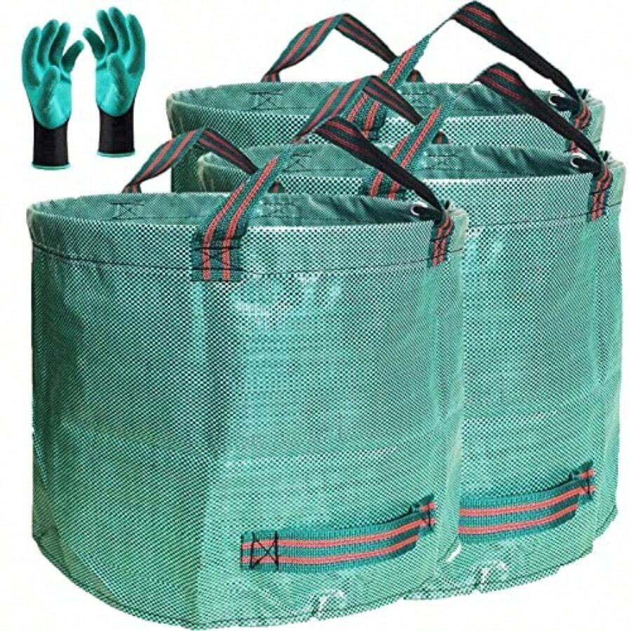 3-Pack Professional Lawn Mower Bags, 137 Gallons, D34 X H34 Inches, With Gardening Gloves, Extra Large Reusable Leaf Bag, Grass Clippings Bag, Container - 如圖所示 - 查看 1