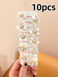 10/20/40pcs/Set Kids Girls Faux Pearl & Rhinestone Flower Hair Scrunchies, Mixed Sizes High Elasticity Non-Damaging Hair Ties, Sweet Versatile Hair Accessories, Great For School, Birthday Gifts - Multicolor - View 11