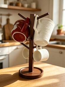 1PC Vintage Bamboo Hanging Cup Rack, European Style Desktop Cup Holder Drainage Rack, Living Room Kitchen Office Multi-Purpose Mug Storage Rack, Light Luxury Nordic Style Natural Wood Solid Wood Cup Rack, Rounded Edge No Burrs Anti-Scratch Hand Hanging Drainage Storage Rack, Living Room Side Cabinet Organizer, Housewarming Gift - 1PC - View 4