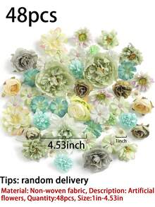 48入混色花頭套組，1-4.33英吋。人造絲綢玫瑰、牡丹及其他花頭，適用於春夏裝飾。適合婚禮與訂婚花藝布置、新娘花束、手工花藝、居家裝飾、主題派對、DIY花環、包袋、畢業帽及桌面中心裝飾。四季皆宜。 - 彩色 - 查看 15
