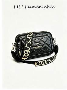 New Fashion Classic Versatile Solid Color PU Waterproof Material Rhombus Pattern Design Retro Metal Animal Logo Decor Shoulder Bag Square Bag Letter Pattern Decoration Women Wallet Crossbody Bag, Suitable For Shopping, Holiday Gift - Black - View 2