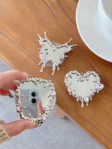 Fancy Rhinestone Mirror Irregular Butterfly & Heart Phone Grip, Retractable Phone Stand, Adhesive Phone Holder - Multicolor - View 2