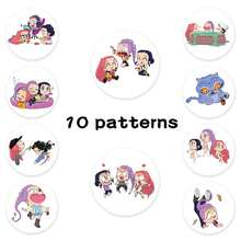 1 cuộn nhãn dán tròn 25mm MINISO chính hãng HUNTRESS IP 500 miếng hình cô gái chibi dễ thương, nhãn dán chân dung tự dính, phù hợp trang trí gương trang điểm, túi, lược, ví, hộp đựng tai nghe và nhiều vật dụng khác - Nhiều màu - Xem 2