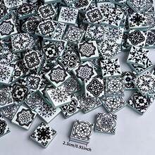 100g/200g Azulejos de Mosaico de Vidrio con Patrón de Mandala Blanco y Negro, Piezas de Mosaico con Superficie Rociada de 2.3*2.3CM, Adecuados para Artes & Manualidades, Proyectos DIY, Sala de Estar, Cocina, Baño, Decoración del Hogar, Decoración de Paredes y Pisos de Creatividad Artística, Material de Manualidades DIY - HBMP - Ver 4