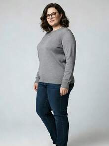 Vivi Women's Plus Size Knit Blouse For Cold Weather, Basic Long Sleeve, Autumn/Winter - 淺灰色 - 查看 2