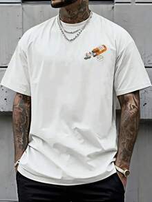 Camiseta de moda para hombre con estampado de doble cara inspirada en la cultura del skateboarding y los deportes extremos, adecuada para uso diario casual en casa o para actividades de fitn - Blanco - Ver 2