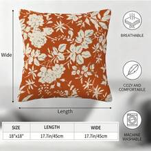 1 PC Throw Pillowcase, 45 Cm * 45 Cm, Reversible Print, Home Decor, Floral Design On Red Background (No Insert On Pillowcase) - Multicolor - View 3