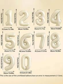 1套 32英吋奶油色 0-9數字鋁箔氣球 + 自黏彩色絨毛球，適用於生日派對、嬰兒洗禮、家庭聚會裝飾 - 奶油色 - 查看 9