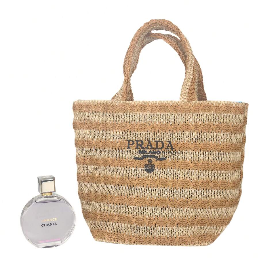 Chanel Chance Eau Tendre Eau De Parfum For Women, 3.4OZ/100ML, Includes Free Prada Striped Woven Straw Tote Bag - Letter Logo Double Handle, Large Capacity Summer Beach & Daily Bag - 查看 1