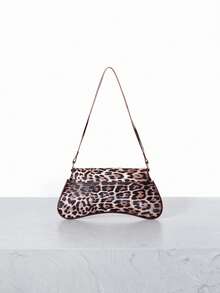 CHICVUE New Fashionable Leopard Print Decor Shoulder Bag, Contrast Color Design. Foldable Underarm Bag, Baguette Bag, Shoulder Bag, Business Commuter Bag, Burgundy, Suitable For Outings, Shopping, Work, Parties, Holidays, Short Trips, Etc. - Brown - View 4
