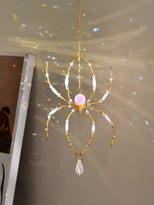 1pc Handmade Beaded Spider Sun Catcher, Pink Crystal Spider, Can Be Hung On Windows, Gardens, Ideal Home Decor For Indoor And Outdoor Backyards, Ceilings And Rooms, Halloween Gift - 1pc - View 1