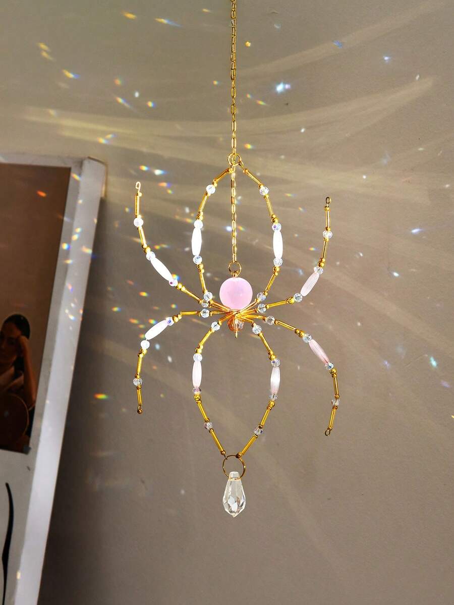 1pc Handmade Beaded Spider Sun Catcher, Pink Crystal Spider, Can Be Hung On Windows, Gardens, Ideal Home Decor For Indoor And Outdoor Backyards, Ceilings And Rooms, Halloween Gift - 1pc - View 1