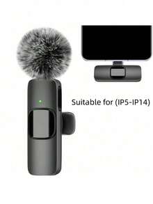 Wireless Lavalier Microphone, Compatible With IPhone & IPad Type-C Interface, Plug And Play, 2.4G Ultra-Low Latency, Built-In Noise Reduction Chip, Suitable For Video Recording, Interviews, Podcasts And Vlog, 50mAh Rechargeable Battery - Black - View 14