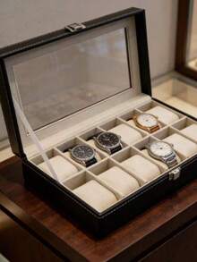1 pieza Caja de reloj, Caja de almacenamiento de relojes de cuero PU de 12 compartimentos, Caja organizadora de relojes, Caja de almacenamiento de joyas, Caja de exhibición de relojes, Caja de relojes para hombres y mujeres - Multicolor - Ver 2