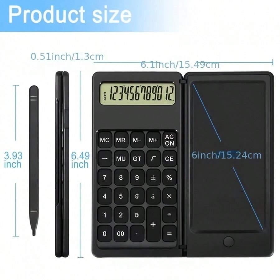 Scientific Calculator - 12 Digit Large Screen, With Notebook Mathematical Calculator, Middle High School Supplies And College Essentials 2-In-1 Folding Calculator Reusable Electronic Notebook With Stylus Pen Lightweight Pocket Size Design Perfect For Business And Personal Use Work Calculator - A - View 1