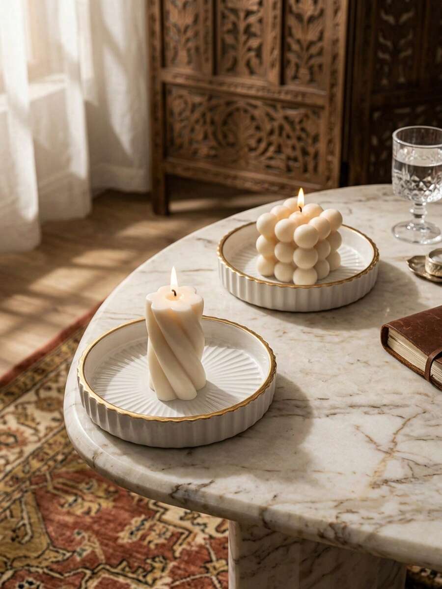 1pc/1set Glass Table Tray, Round Glass Candle Holder. The Tray Is Suitable For Dinner, Wedding And Party Table Decoration, They Can Also Be Used As Wedding And Valentine's Day Table Coasters, Home Decor For The Room. (Candles Not Included)