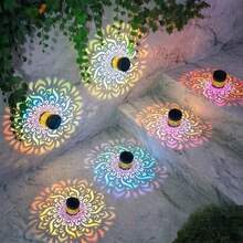 1pc Solar Mandala Garden Light, Colorful Projection LED Wall Lamp, Waterproof Outdoor Fence Decoration, Automatic Dusk To Dawn Patio Yard Stair Landscape Lighting, Bohemian Style Outdoor Decor, Christmas, Halloween And Holiday Gift - Colored Light Mandala - View 5