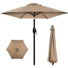 RabbitStorm Paraguas de Mercado de 7, 5 Pies, Sombrilla de Mesa para Exteriores con Botón de Inclinación y Manivela para Jardín, Césped, Terraza, Patio Trasero, Piscina, 6 Varillas, Color Caqui - como en la imagen - Ver 9