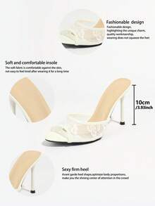 Women's High Heel Sandals, Lace Mesh, Spring/Summer Elegant Style, Unique Pattern, Wide Strap, Peep Toe, Mule Slippers, High-End Mirror Finish, Soft Skin-Friendly Texture, Noble, Professional, Romantic, White, Nightclub, Party, Runway, Wedding, Date, Travel, Vacation, Valentine's Day Gift, Mother's Day, Women's Day, Thanksgiving, Spring Festival, New Year Women's Shoes - White - View 7