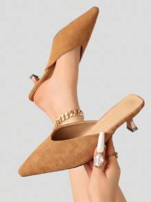2026 Spring/Autumn New French Pointed Toe High Heel Pumps, Elegant Suede Work Shoes With Thin Heels,Kitten Heels - Brown - View 8
