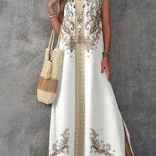 guangzhougaolangshangmao  Vestido largo con estampado floral de escote en V, elegante y casual, tallas grandes, adecuado para primavera/verano, vacaciones - Multicolor - Ver 6