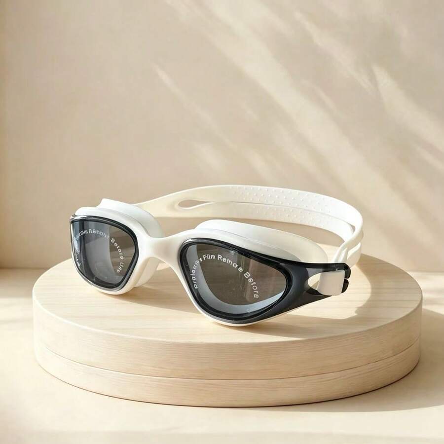 Professional Racing Swimming Goggles, Waterproof, Anti-Fog, UV Protection, Adult Swimming Goggles, White Strap - White - View 1