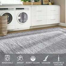 Techigher Modern Bordered Runner Rug, Washable Non-Slip Geometric Hallway Carpet, Distressed Low Pile Indoor Floor Mat For Kitchen, Entrance & Bedroom - Grey - View 7
