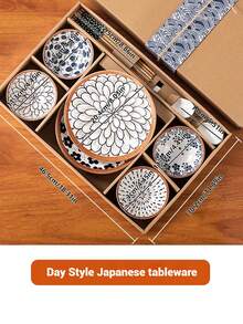 2 Bowls 2 Chopsticks 1 Plate/4 Bowls 4 Chopsticks 4 Spoons 2 Plates Ceramic Bowl And Plate Set, Suitable For Serving Homemade Dishes, Soy Sauce, BBQ, Hot Pot, Pickles, Snacks, Vinegar, Desserts, Ice Cream, Sushi, Etc., Ideal For Home, Restaurant, Hotel, BBQ, Holiday Gifts, Kitchen Supplies - Multicolor - View 5